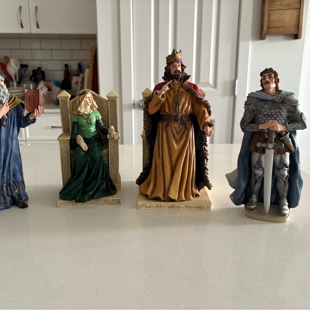 Tudor Mint Arthurian Land Figurine Set with King, Queen, Knight and Wizard